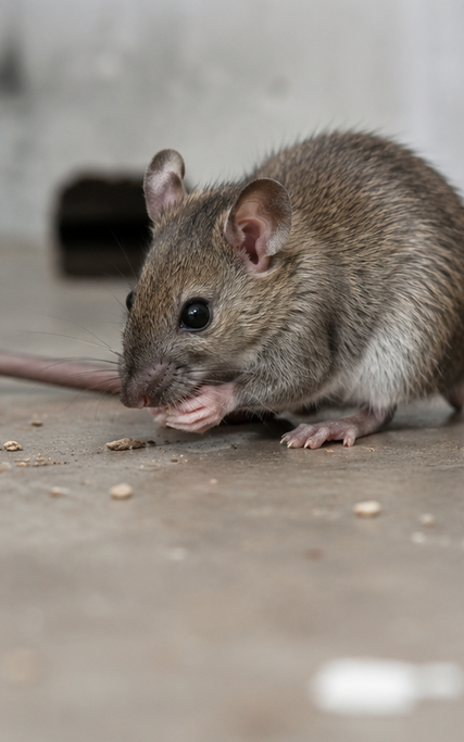 Rat sur le sol d'un logement, près de traces
